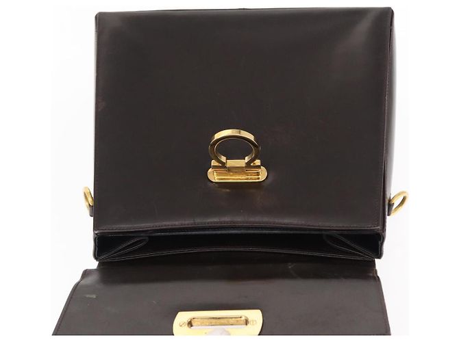 Borsa a mano Gancini in pelle nera e oro Auth 153902 di Salvatore Ferragamo Nero D'oro - vista 15