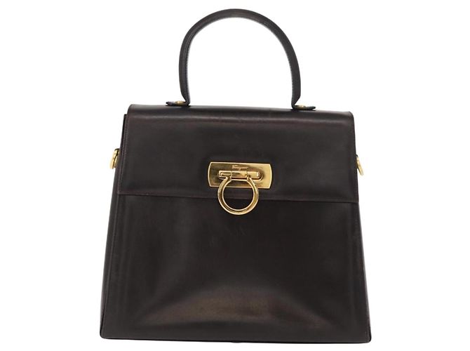 Borsa a mano Gancini in pelle nera e oro Auth 153902 di Salvatore Ferragamo Nero D'oro - vista 2