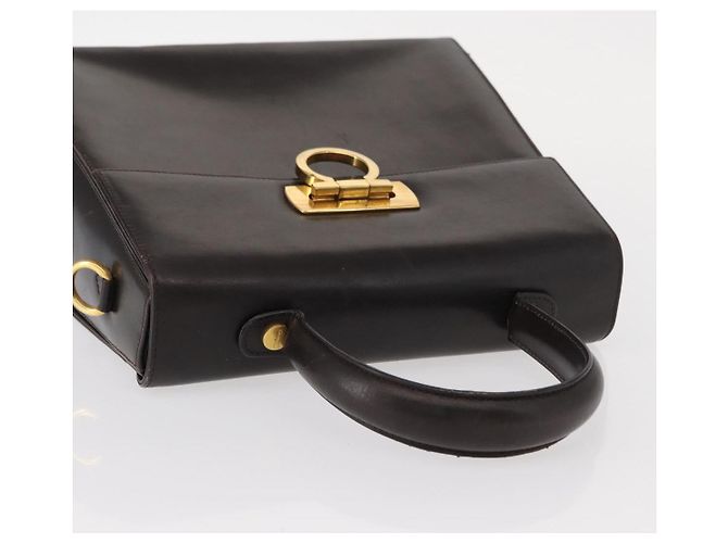 Borsa a mano Gancini in pelle nera e oro Auth 153902 di Salvatore Ferragamo Nero D'oro - vista 6