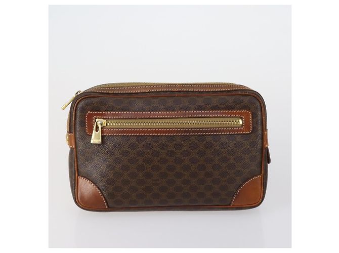Céline Borsa Clutch in Tela Macadam CELINE in Pelle PVC 3 Pezzi Marrone Auth 152038 - vista 2