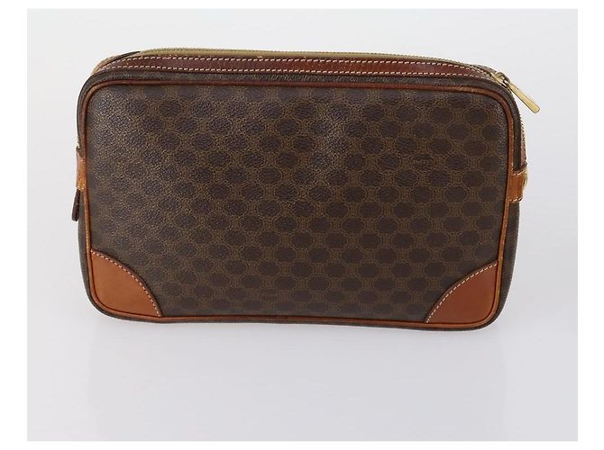 Céline Borsa Clutch in Tela Macadam CELINE in Pelle PVC 3 Pezzi Marrone Auth 152038 - vista 3