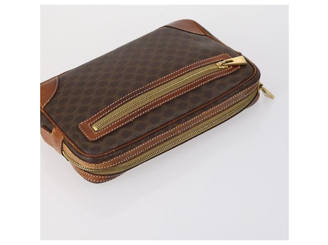 Céline Borsa Clutch in Tela Macadam CELINE in Pelle PVC 3 Pezzi Marrone Auth 152038 - vista 5