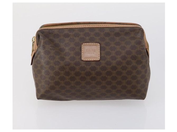 Céline Borsa Clutch in Tela Macadam CELINE in Pelle PVC 3 Pezzi Marrone Auth 152038 - vista 8