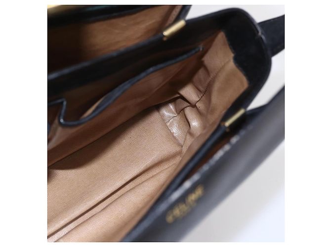 Céline Borsa a Spalla CELINE in Pelle Nera Oro Auth 153884 Nero D'oro - vista 16