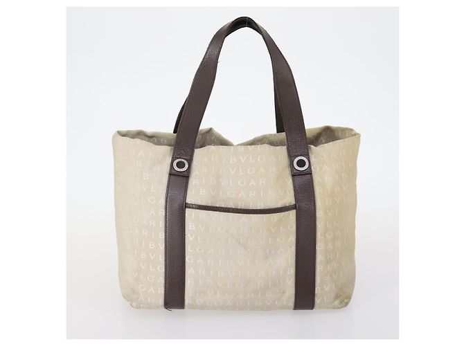 Bulgari Borsa a mano BVLGARI in tela smaltata 5 pezzi Verde Beige oro Auth bs29854 D'oro - vista 2
