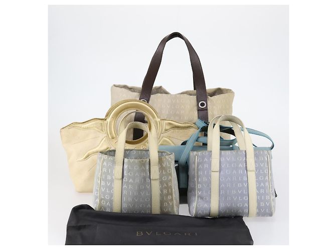 Bulgari Borsa a mano BVLGARI in tela smaltata 5 pezzi Verde Beige oro Auth bs29854 D'oro - vista 27