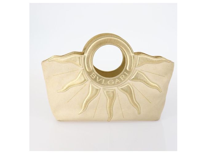 Bulgari Borsa a mano BVLGARI in tela smaltata 5 pezzi Verde Beige oro Auth bs29854 D'oro - vista 7