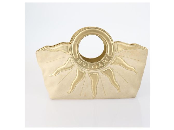 Bulgari Borsa a mano BVLGARI in tela smaltata 5 pezzi Verde Beige oro Auth bs29854 D'oro - vista 8
