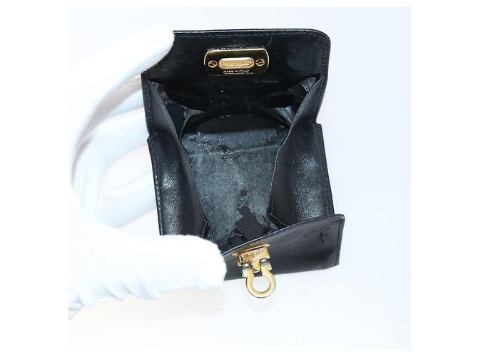 Cartera de cuero Salvatore Ferragamo Gancini 11 piezas Negro Amarillo Auth bs30038 - vista 10