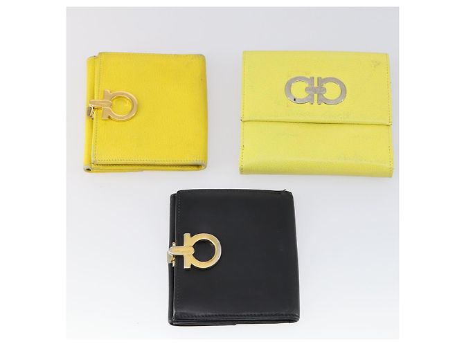 Cartera de cuero Salvatore Ferragamo Gancini 11 piezas Negro Amarillo Auth bs30038 - vista 2