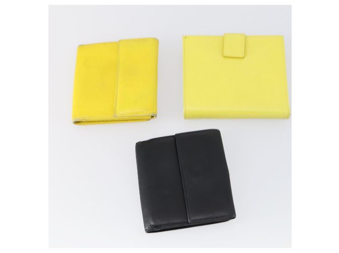 Cartera de cuero Salvatore Ferragamo Gancini 11 piezas Negro Amarillo Auth bs30038 - vista 3