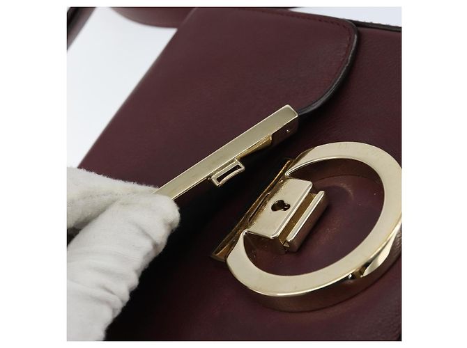 Borsa a Spalla Salvatore Ferragamo Gancini in Pelle Bordeaux Oro Auth 149195 - vista 16