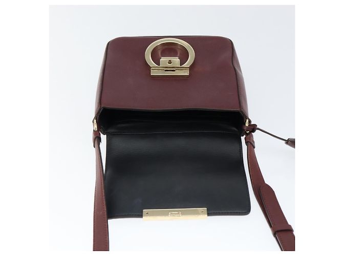 Borsa a Spalla Salvatore Ferragamo Gancini in Pelle Bordeaux Oro Auth 149195 - vista 17