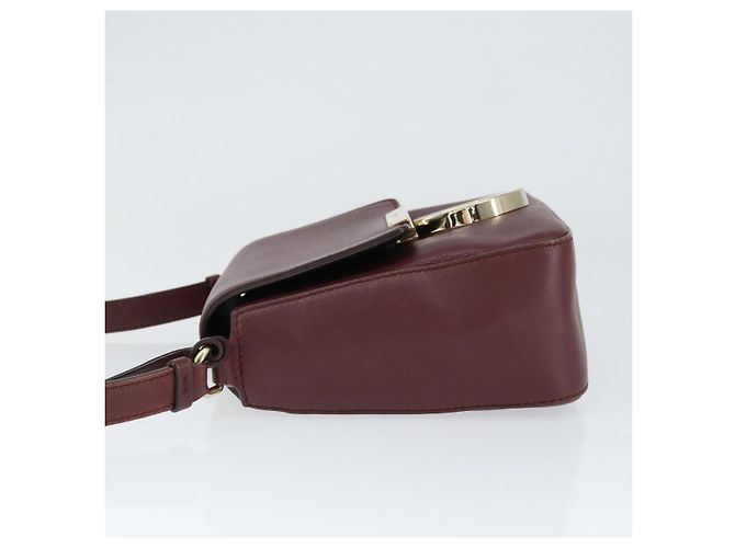 Borsa a Spalla Salvatore Ferragamo Gancini in Pelle Bordeaux Oro Auth 149195 - vista 5