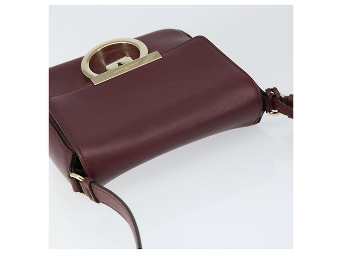 Borsa a Spalla Salvatore Ferragamo Gancini in Pelle Bordeaux Oro Auth 149195 - vista 6