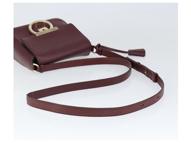 Borsa a Spalla Salvatore Ferragamo Gancini in Pelle Bordeaux Oro Auth 149195 - vista 7