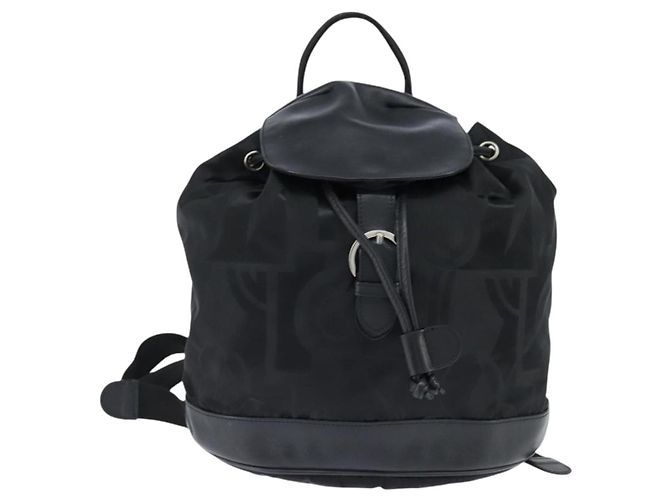 Zaino Gancini in nylon e pelle nera argento Salvatore Ferragamo Auth bs30419 Nero - vista 2
