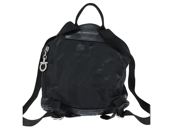 Zaino Gancini in nylon e pelle nera argento Salvatore Ferragamo Auth bs30419 Nero - vista 3