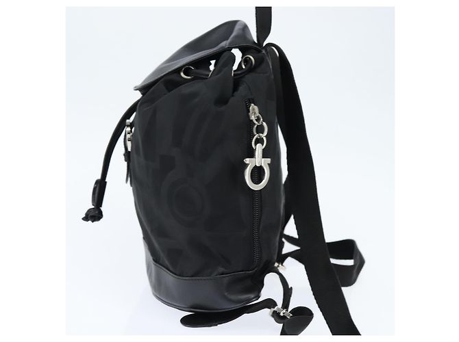Zaino Gancini in nylon e pelle nera argento Salvatore Ferragamo Auth bs30419 Nero - vista 4