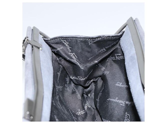 Borsa a Spalla Vala in Camoscio Grigio Argento Salvatore Ferragamo Auth 149149 Marrone - vista 18