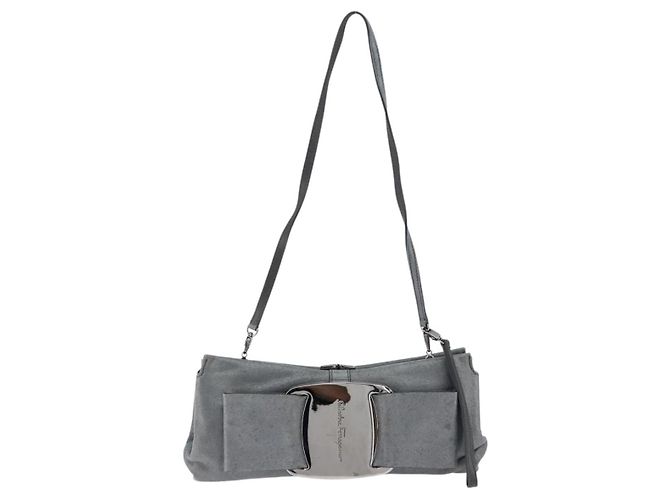 Borsa a Spalla Vala in Camoscio Grigio Argento Salvatore Ferragamo Auth 149149 Marrone - vista 2