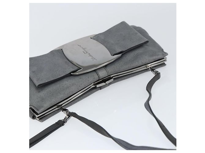 Borsa a Spalla Vala in Camoscio Grigio Argento Salvatore Ferragamo Auth 149149 Marrone - vista 6