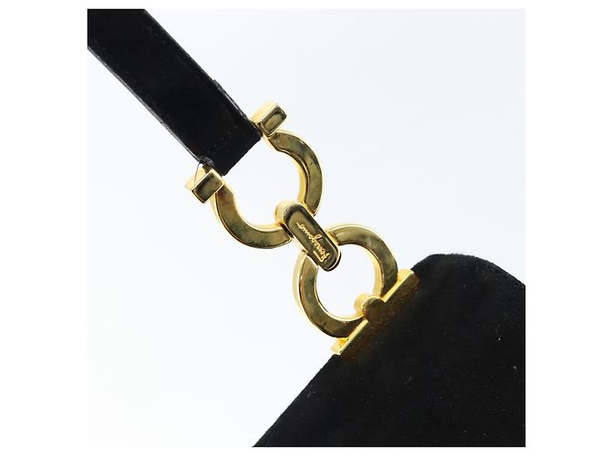 Borsa a Spalla Gancini in Camoscio Nero e Oro Auth 149105 di Salvatore Ferragamo D'oro - vista 14