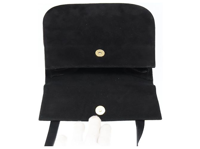 Borsa a Spalla Gancini in Camoscio Nero e Oro Auth 149105 di Salvatore Ferragamo D'oro - vista 15