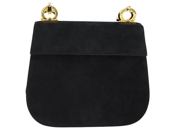Borsa a Spalla Gancini in Camoscio Nero e Oro Auth 149105 di Salvatore Ferragamo D'oro - vista 2