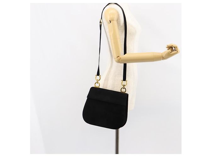 Borsa a Spalla Gancini in Camoscio Nero e Oro Auth 149105 di Salvatore Ferragamo D'oro - vista 21