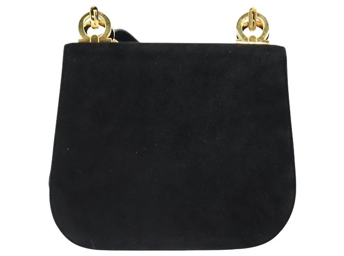 Borsa a Spalla Gancini in Camoscio Nero e Oro Auth 149105 di Salvatore Ferragamo D'oro - vista 3