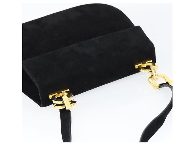 Borsa a Spalla Gancini in Camoscio Nero e Oro Auth 149105 di Salvatore Ferragamo D'oro - vista 6
