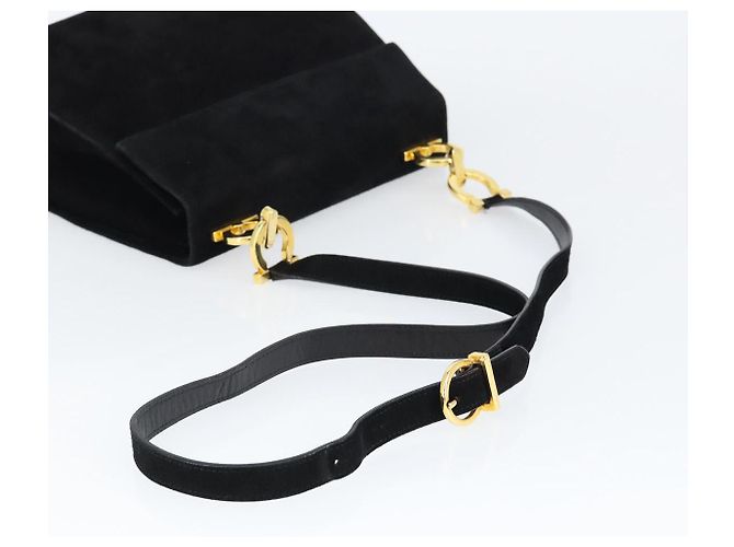 Borsa a Spalla Gancini in Camoscio Nero e Oro Auth 149105 di Salvatore Ferragamo D'oro - vista 7