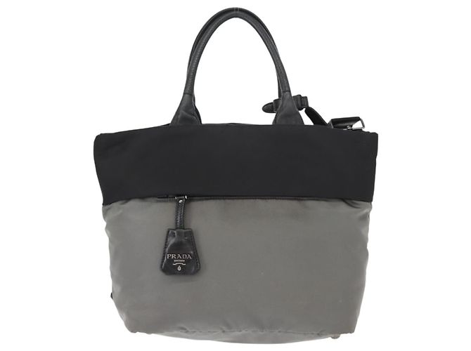 Borsa a mano PRADA in nylon 2 vie nera e grigia Auth ep11418 Marrone Nero - vista 2