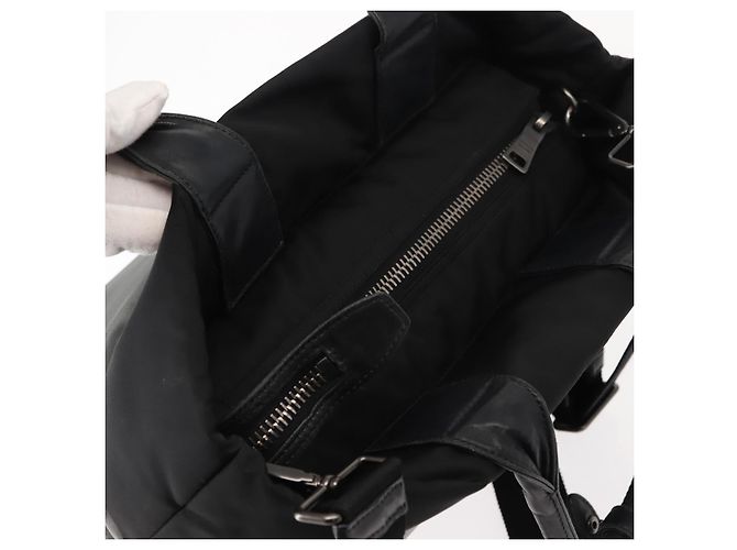 Borsa a mano PRADA in nylon 2 vie nera e grigia Auth ep11418 Marrone Nero - vista 7