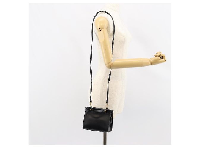 Céline Borsa a mano CELINE in pelle 2 in 1 nera e oro Auth gh1095 Nero D'oro - vista 20