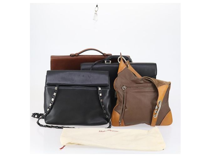 Borsa a Spalla Salvatore Ferragamo Burberry in Pelle 4 Pezzi Nero Marrone Auth bs30527 - vista 26