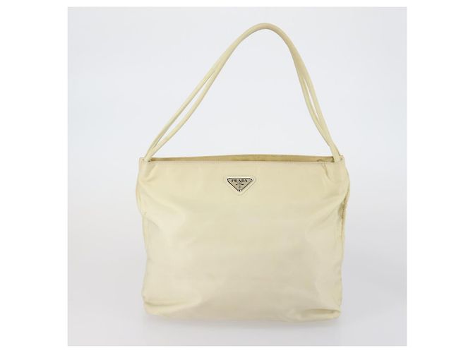 Borsa Tote PRADA in nylon e pelle 3 pezzi beige e nera Auth bs30533 Nero - vista 16