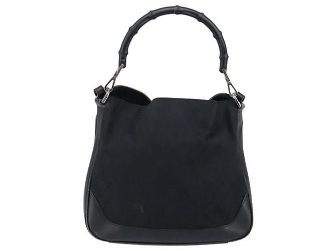 Bolsa de Ombro em Lona GG Gucci Bamboo 2way Preta Prata 001 4095 Auth ep11959 Preto - vista 2