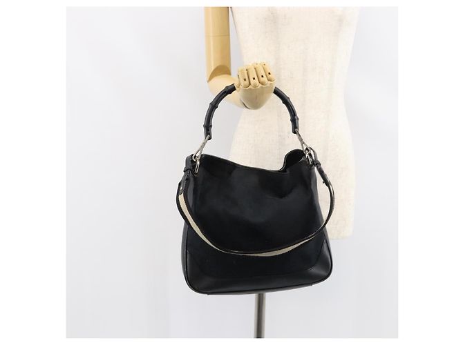 Bolsa de Ombro em Lona GG Gucci Bamboo 2way Preta Prata 001 4095 Auth ep11959 Preto - vista 23