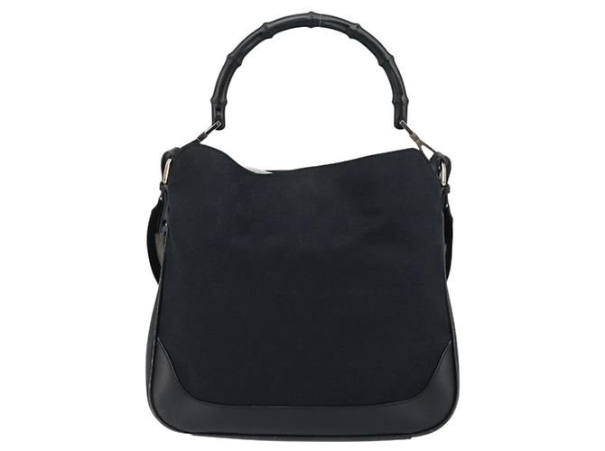 Bolsa de Ombro em Lona GG Gucci Bamboo 2way Preta Prata 001 4095 Auth ep11959 Preto - vista 3
