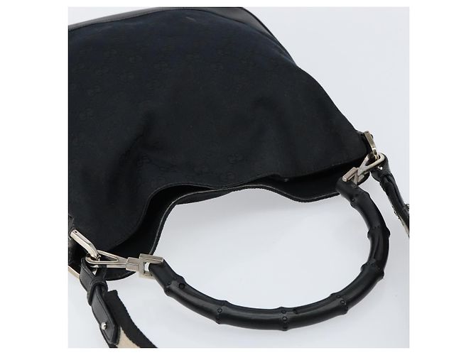 Bolsa de Ombro em Lona GG Gucci Bamboo 2way Preta Prata 001 4095 Auth ep11959 Preto - vista 6