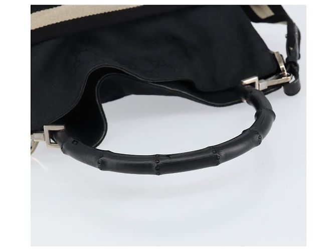 Bolsa de Ombro em Lona GG Gucci Bamboo 2way Preta Prata 001 4095 Auth ep11959 Preto - vista 7