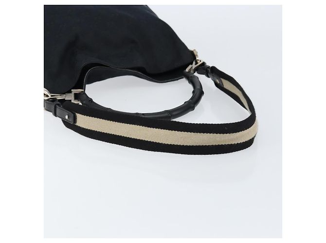 Bolsa de Ombro em Lona GG Gucci Bamboo 2way Preta Prata 001 4095 Auth ep11959 Preto - vista 9