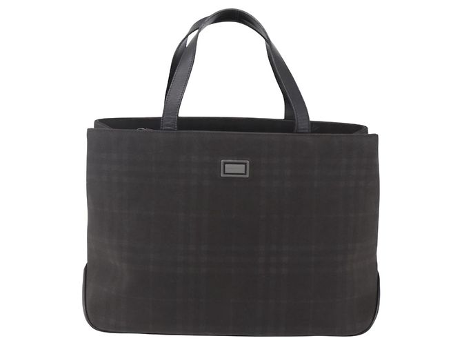 BURBERRY Nova Check Hand Bag PVC Brown Silver Auth 152155 Silvery - view 13