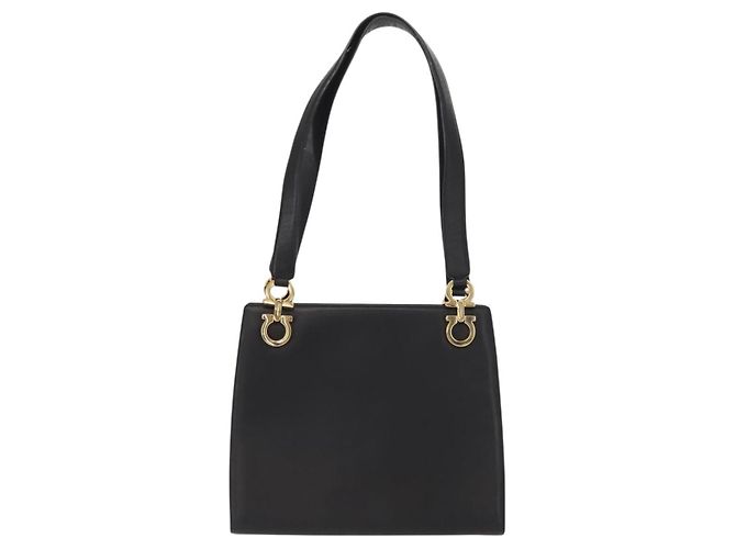 Borsa a Spalla Gancini in Pelle Nera e Oro Salvatore Ferragamo Auth 150293 Nero D'oro - vista 2