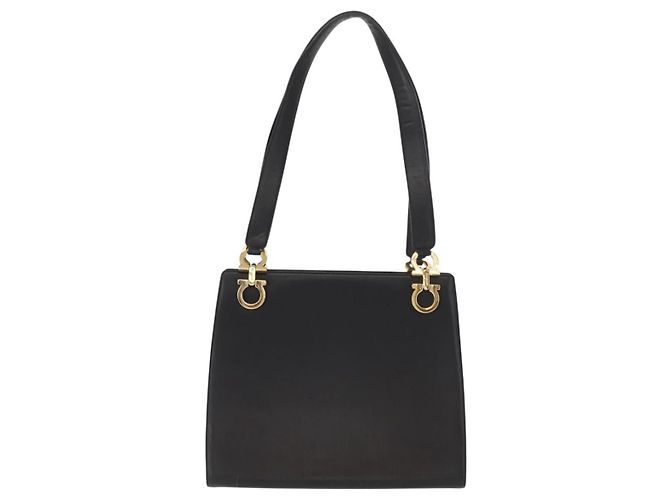 Borsa a Spalla Gancini in Pelle Nera e Oro Salvatore Ferragamo Auth 150293 Nero D'oro - vista 3