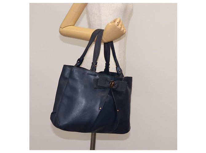 Borsa Tote Vala in pelle blu navy e oro Auth 145957 di Salvatore Ferragamo D'oro - vista 24