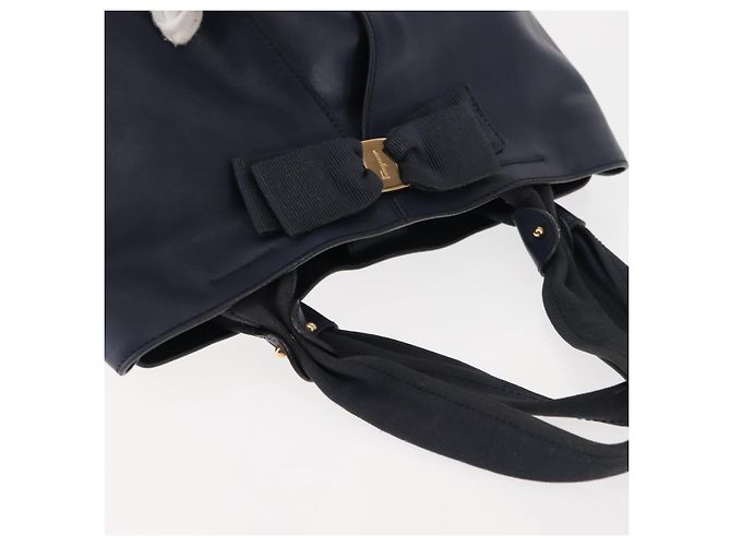 Borsa Tote Vala in pelle blu navy e oro Auth 145957 di Salvatore Ferragamo D'oro - vista 6