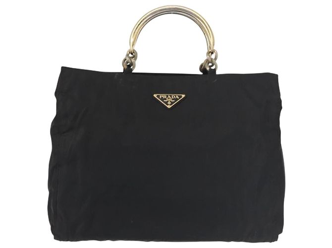 PRADA Borsa a mano in nylon metal nero oro Auth ti3459 D'oro - vista 13
